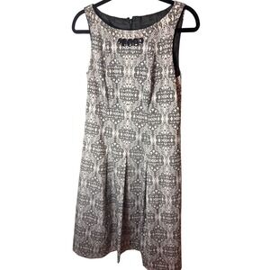 Black Saks Fifth Avenue Embellished Damask Jacquard Sheath Dress Grey Size 8